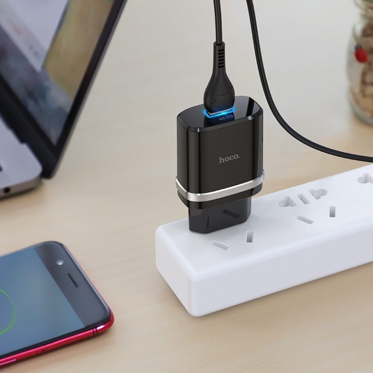Мережевий зарядний пристрій з кабелем HOCO C12Q Smart QC3.0 charger set(Micro) 18W Black — фото 6