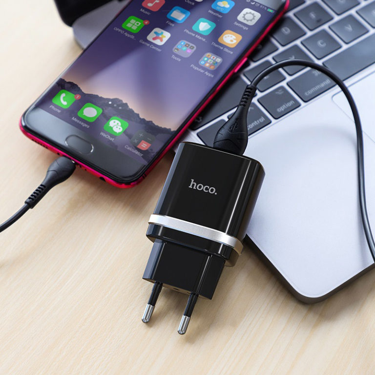 Мережевий зарядний пристрій з кабелем HOCO C12Q Smart QC3.0 charger set(Micro) 18W Black — фото 7