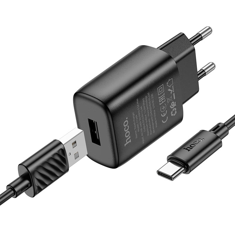 Мережевий зарядний пристрій з кабелем HOCO C134A Solid single-port charger set (Type-C) (EU) Black — фото 4