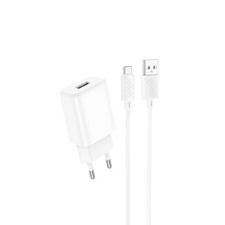 Мережевий зарядний пристрій з кабелем Hoco C134A Solid single-port charger set(Micro) White