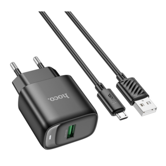 Мережевий зарядний пристрій з кабелем Hoco C140A Smart single port QC3.0 charger set(Micro)(EU) Black