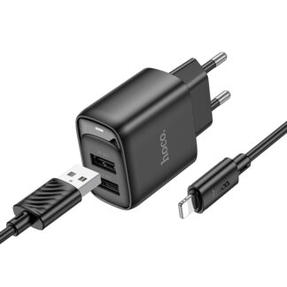 Мережевий зарядний пристрій з кабелем HOCO C141A Smart dual-port charger set(iP)