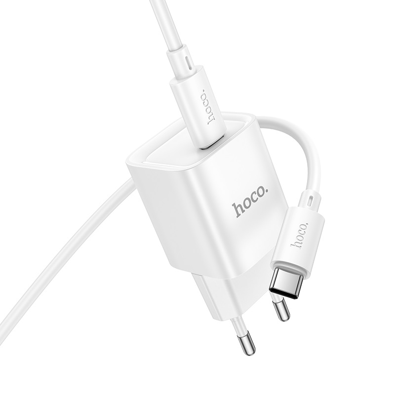 Мережевий зарядний пристрій з кабелем HOCO C146A Charm single port PD20W charger set (C to C) (EU) White — фото 4