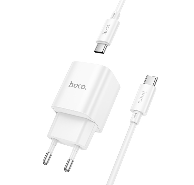 Мережевий зарядний пристрій з кабелем HOCO C146A Charm single port PD20W charger set (C to C) (EU) White — фото 5