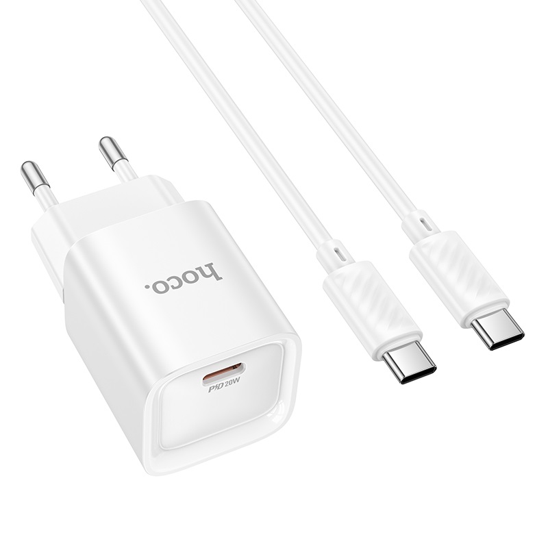 Мережевий зарядний пристрій з кабелем HOCO C146A Charm single port PD20W charger set (C to C) (EU) White — фото 7