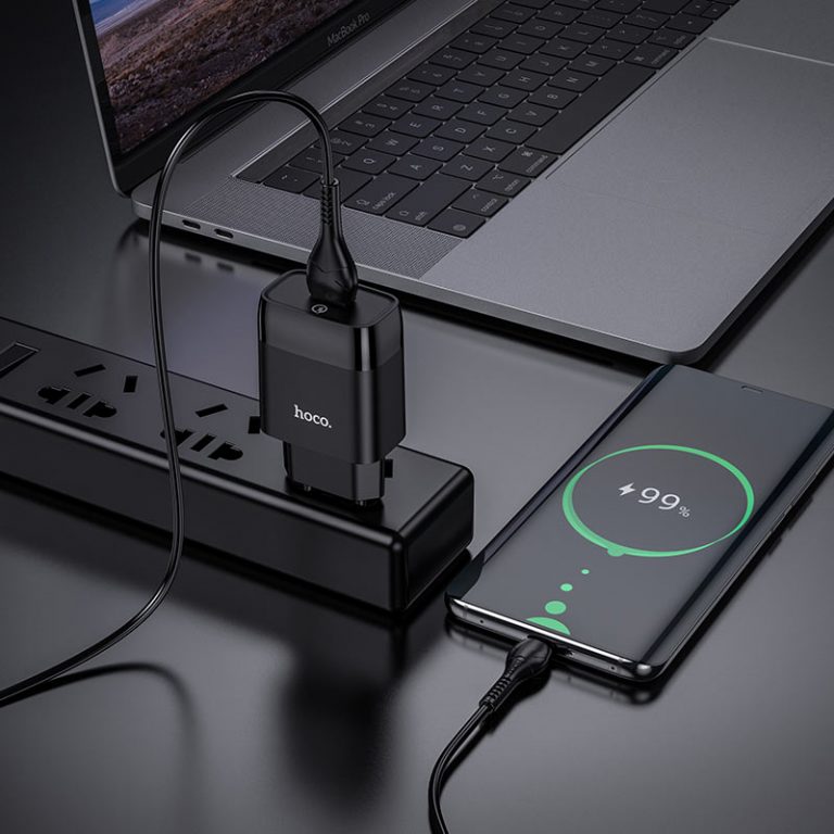 Мережевий зарядний пристрій з кабелем HOCO C72Q Glorious single port QC3.0 charger set(Micro) 18W Black — фото 6