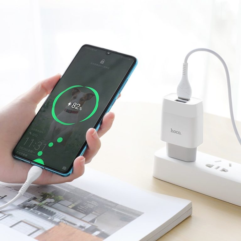 Мережевий зарядний пристрій з кабелем HOCO C73A Glorious dual port charger set(Type-C) 12W White — фото 8