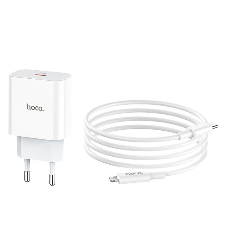Мережевий зарядний пристрій з кабелем HOCO C76A Plus Speed source PD20W charger set(C to iP) White — фото 6