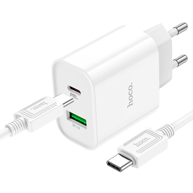 Мережевий зарядний пристрій з кабелем HOCO C80A Plus Rapido PD20W+QC3.0 charger set(Type-C to Type-C) White — фото 4