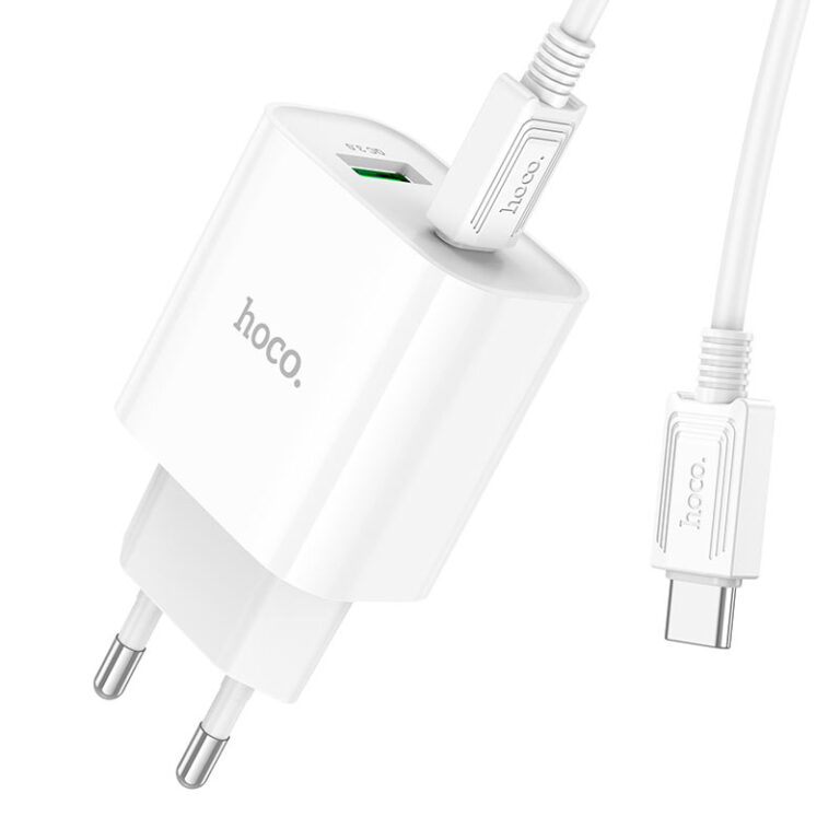 Мережевий зарядний пристрій з кабелем HOCO C80A Plus Rapido PD20W+QC3.0 charger set(Type-C to Type-C) White — фото 5