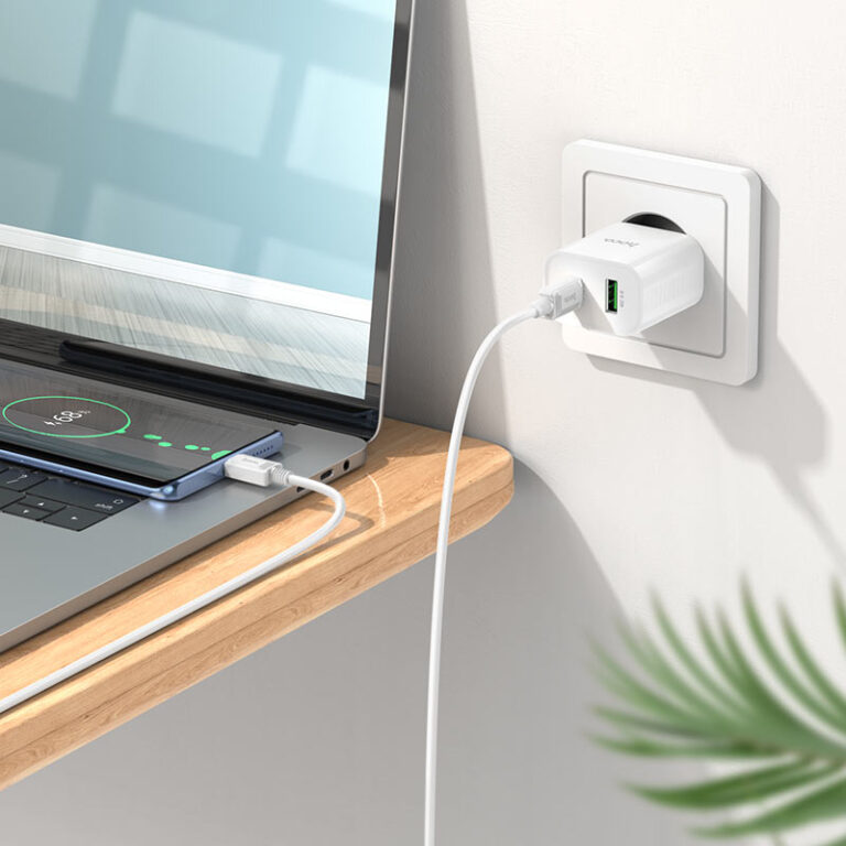 Мережевий зарядний пристрій з кабелем HOCO C80A Plus Rapido PD20W+QC3.0 charger set(Type-C to Type-C) White — фото 8