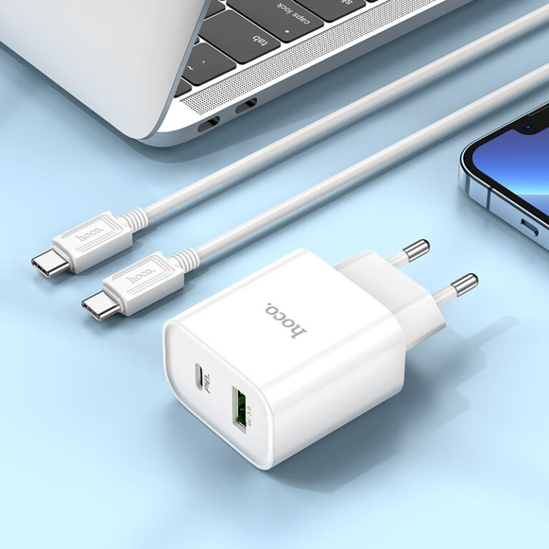 Мережевий зарядний пристрій з кабелем HOCO C80A Plus Rapido PD20W+QC3.0 charger set(Type-C to Type-C) White — фото 9