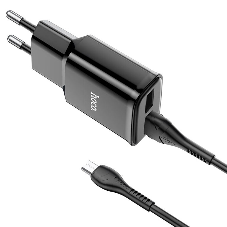 Мережевий зарядний пристрій з кабелем HOCO C88A Star round dual port charger set(Micro) 12W Black — фото 4