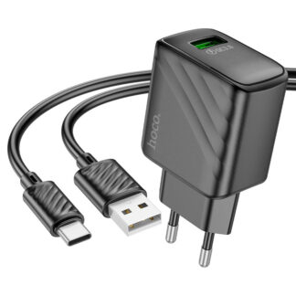 Мережевий зарядний пристрій з кабелем HOCO CS21A Rich single port QC3.0 charger set (Type-C)(EU) Black