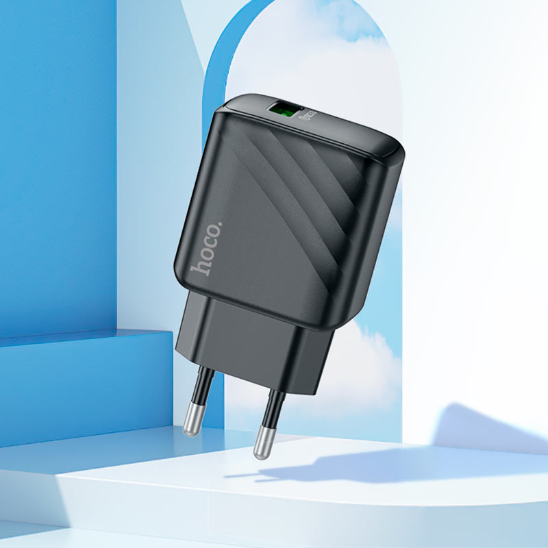 Мережевий зарядний пристрій з кабелем HOCO CS21A Rich single port QC3.0 charger set (Type-C)(EU) Black — фото 10