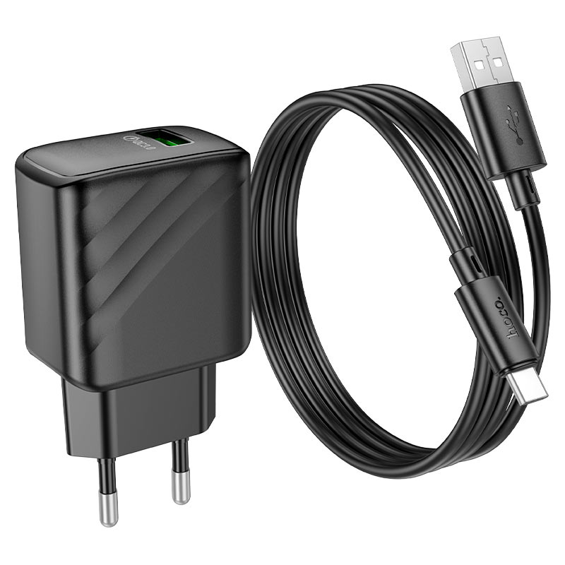 Мережевий зарядний пристрій з кабелем HOCO CS21A Rich single port QC3.0 charger set (Type-C)(EU) Black — фото 4