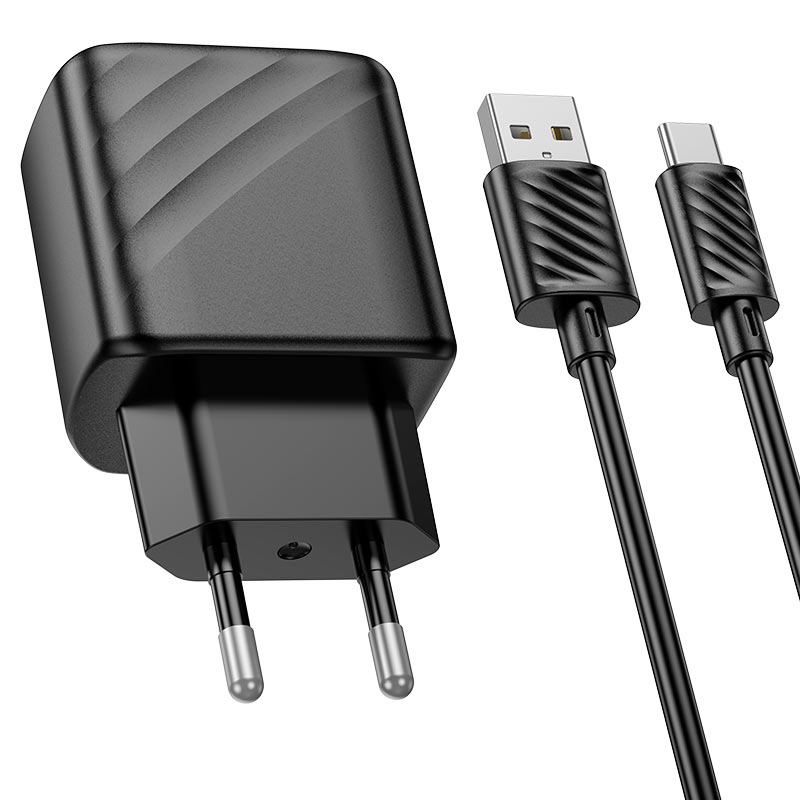 Мережевий зарядний пристрій з кабелем HOCO CS21A Rich single port QC3.0 charger set (Type-C)(EU) Black — фото 7