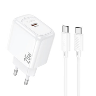 Мережевий зарядний пристрій з кабелем HOCO CS53A Surplus single port PD25W charger set(C to C) White