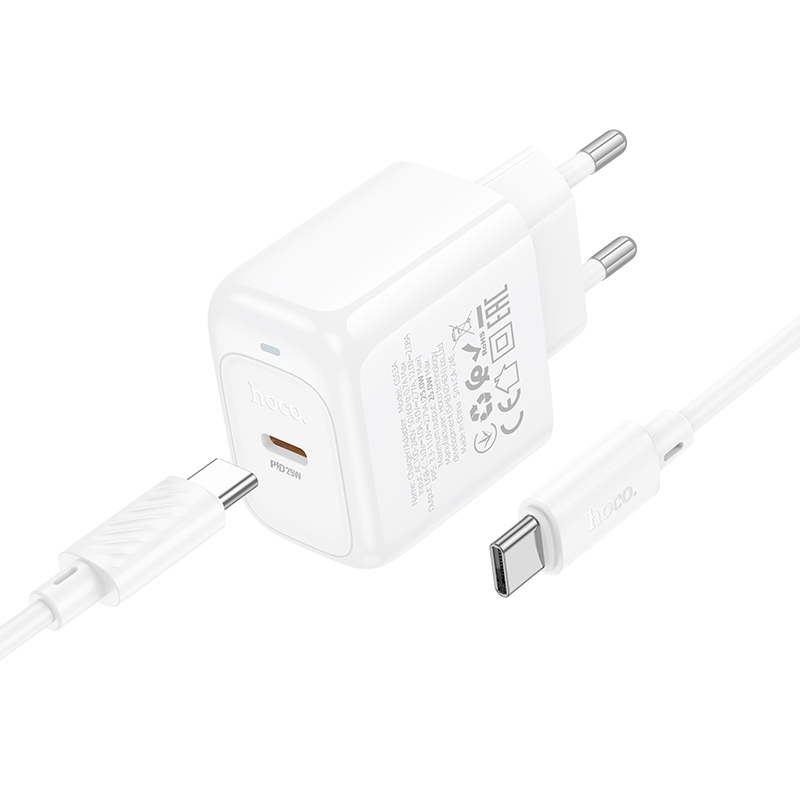 Мережевий зарядний пристрій з кабелем HOCO CS53A Surplus single port PD25W charger set(C to C) White — фото 4