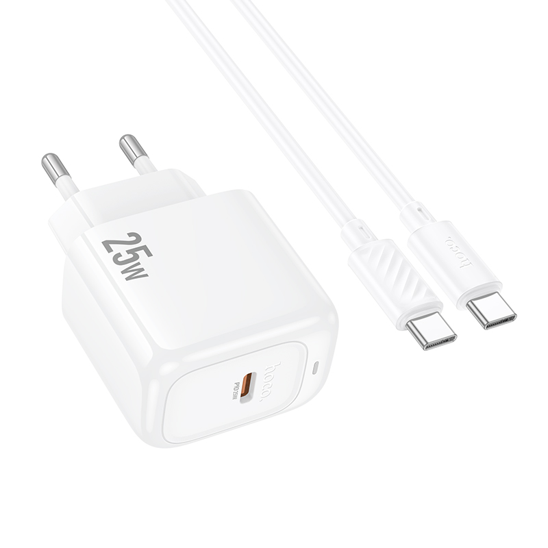Мережевий зарядний пристрій з кабелем HOCO CS53A Surplus single port PD25W charger set(C to C) White — фото 5