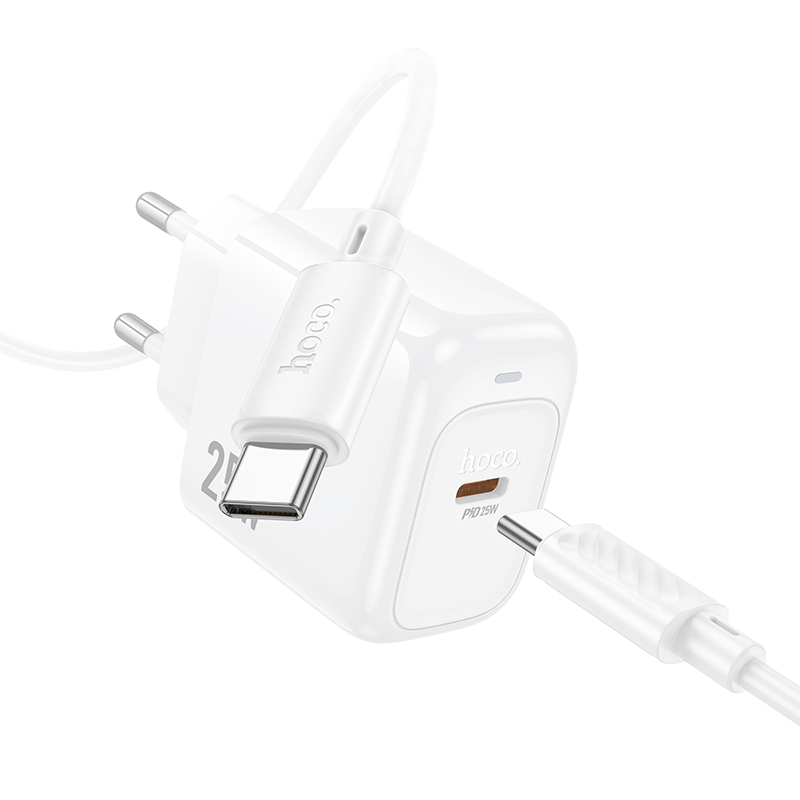 Мережевий зарядний пристрій з кабелем HOCO CS53A Surplus single port PD25W charger set(C to C) White — фото 6