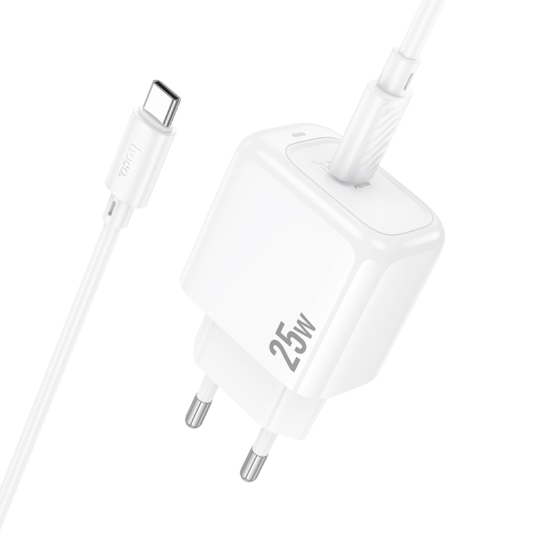 Мережевий зарядний пристрій з кабелем HOCO CS53A Surplus single port PD25W charger set(C to C) White — фото 7