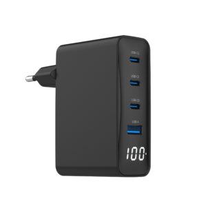 Мережевий ЗП, 1xUSB-A (QC3.0 30W)+3xType-C (PD 100W), чорний Gembird
