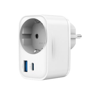Мережевий ЗП з вбудованою розеткою, 1 USB-A + 1 Type-C (PD20 Вт +