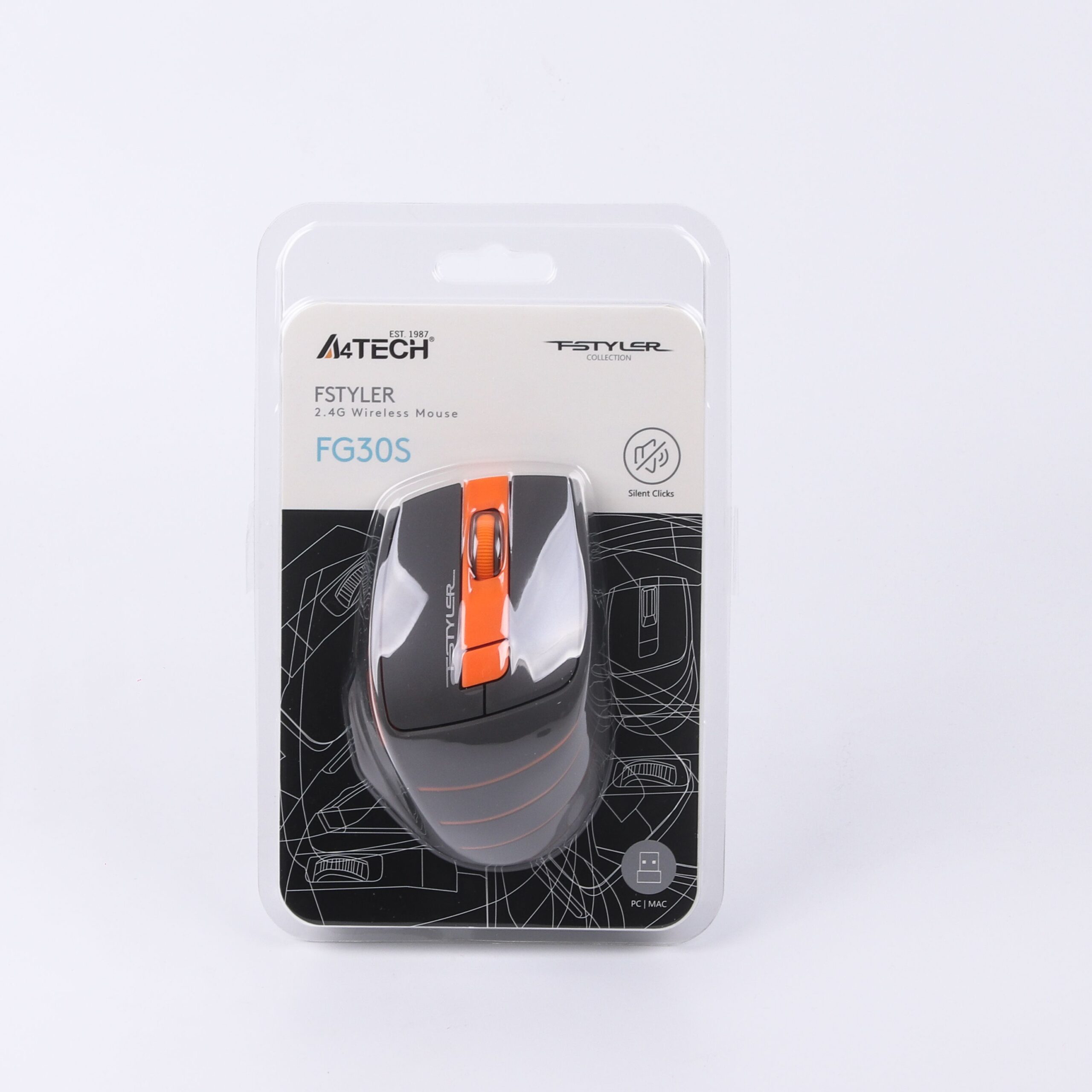 Миша бездротова безшумна Fstyler, USB, 2000 dpi, помаранчевий A4Tech — фото 8