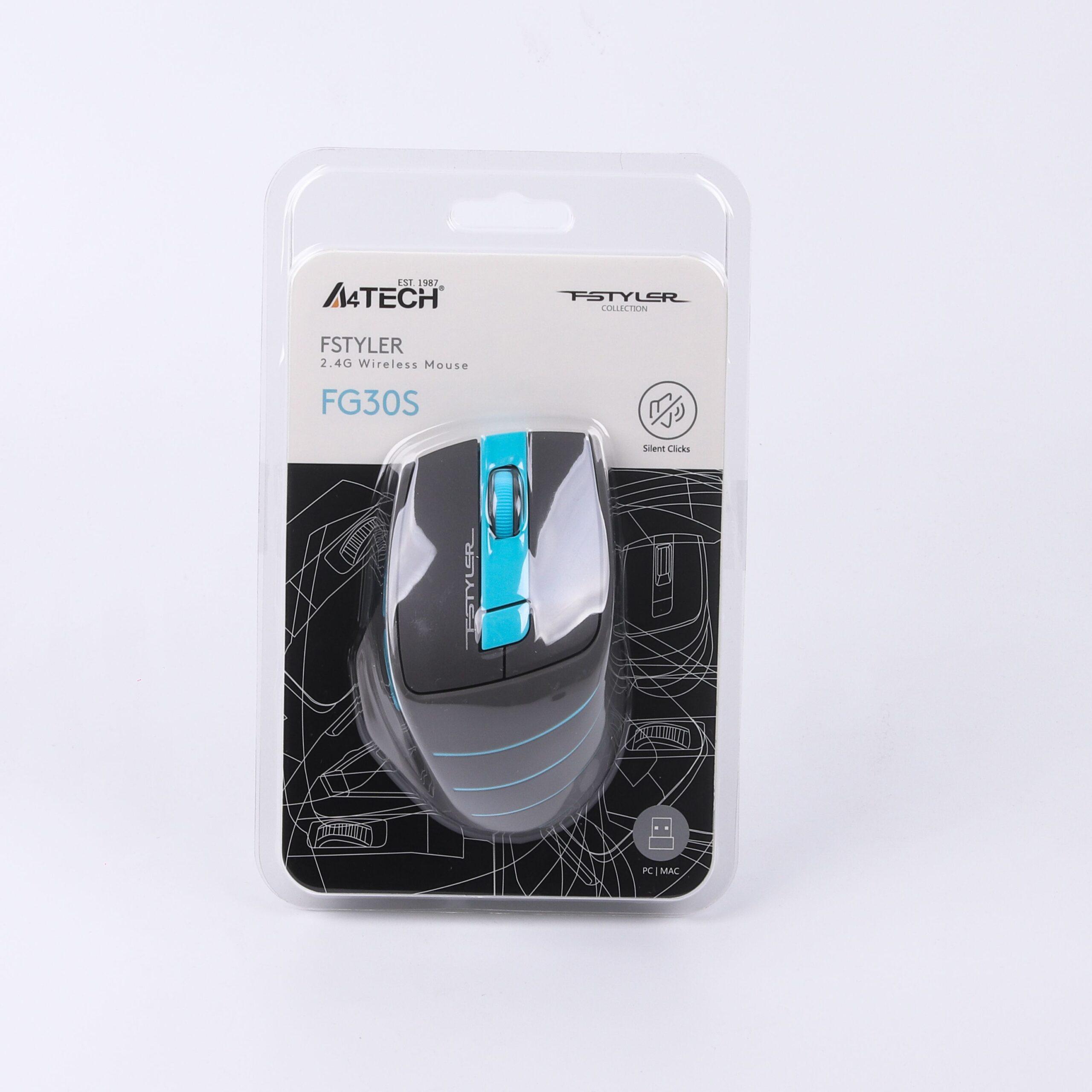 Миша бездротова безшумна Fstyler, USB, 2000 dpi, синій A4Tech FG30S — фото 8
