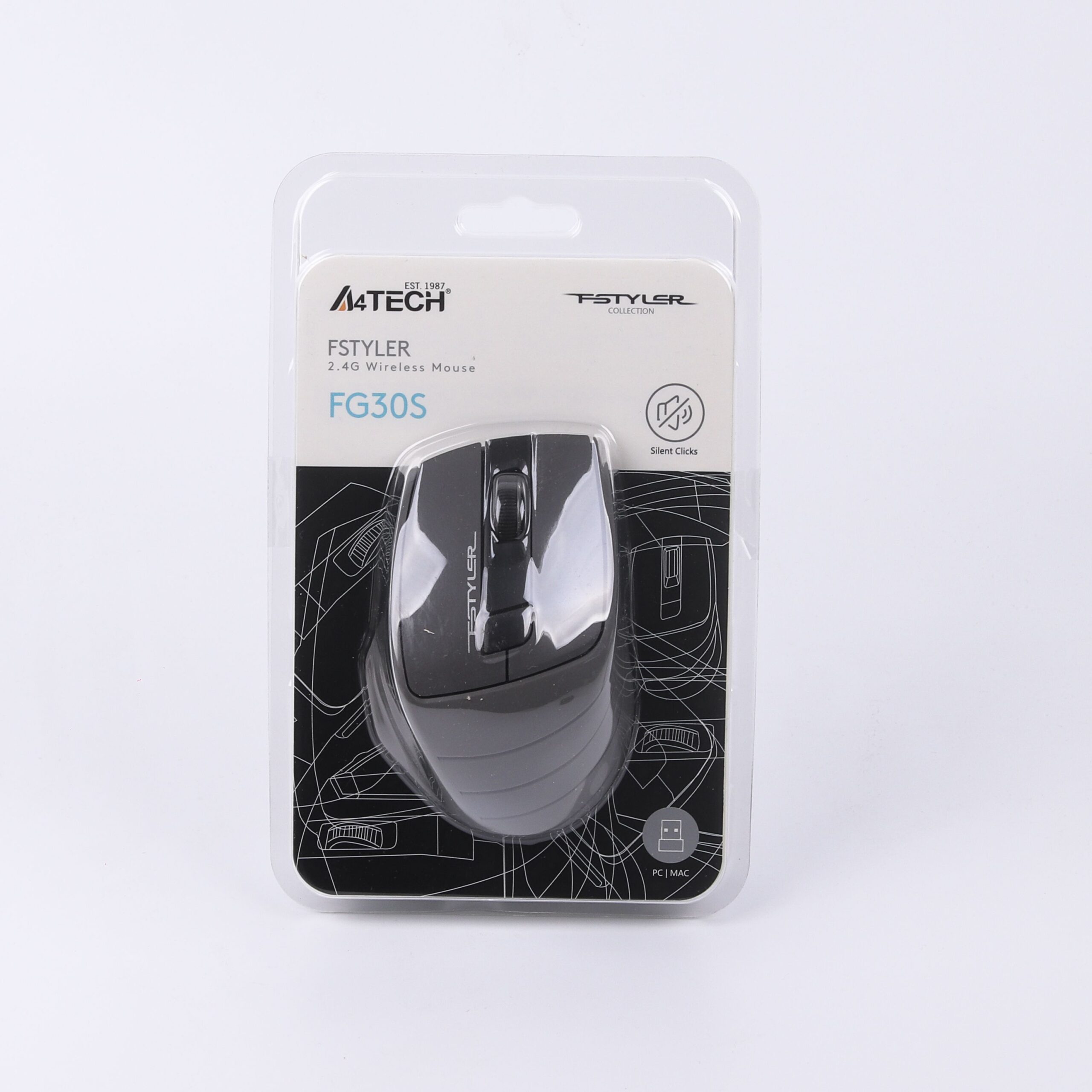 Миша бездротова безшумна Fstyler, USB, 2000 dpi, сірий A4Tech FG30S — фото 8