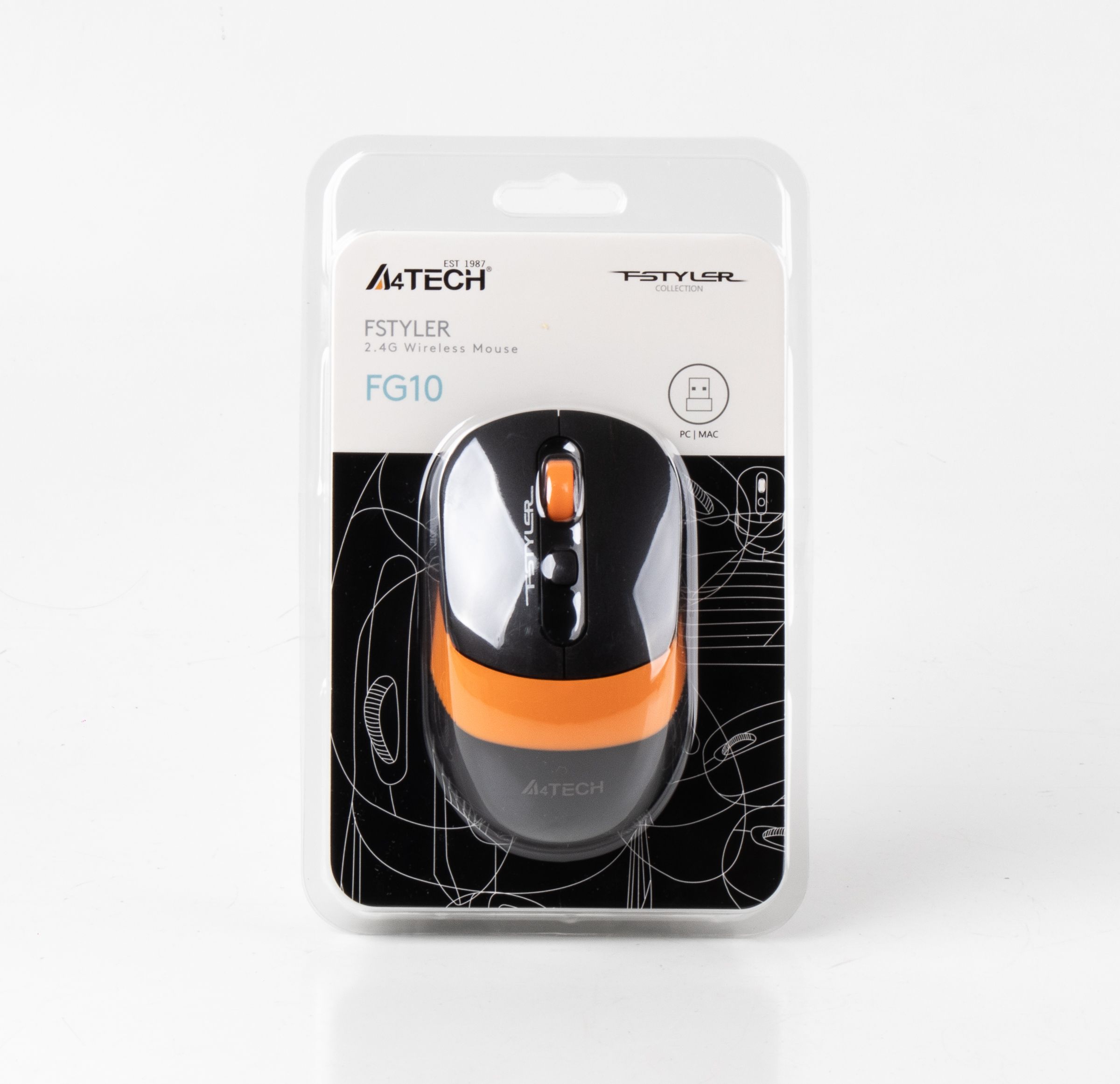 Миша бездротова Fstyler, USB, 2000 dpi, чорний + помаранчевий A4Tech — фото 6