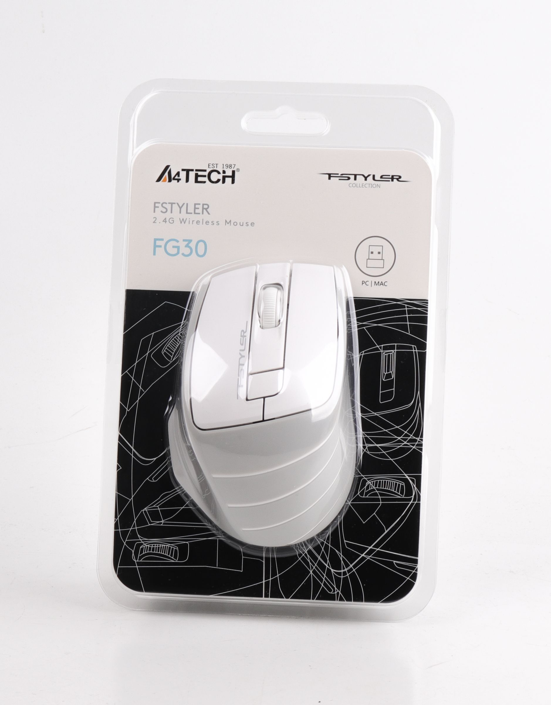 Миша бездротова Fstyler, USB, 2000 dpi, сірий + білий A4Tech FG30 — фото 5