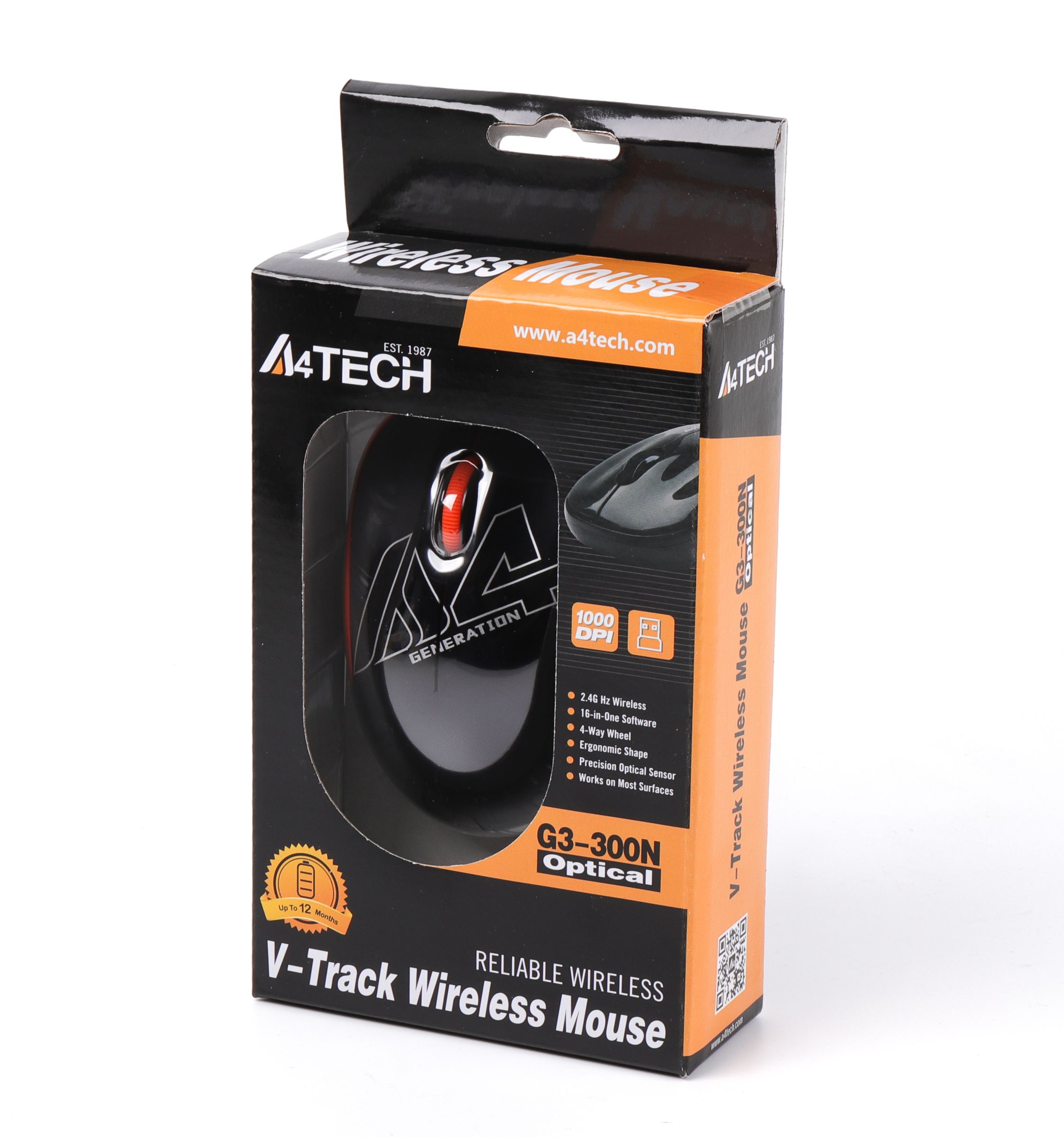 Миша бездротова V-Track USB, 1000 dpi A4Tech G3-300N black+orange — фото 6