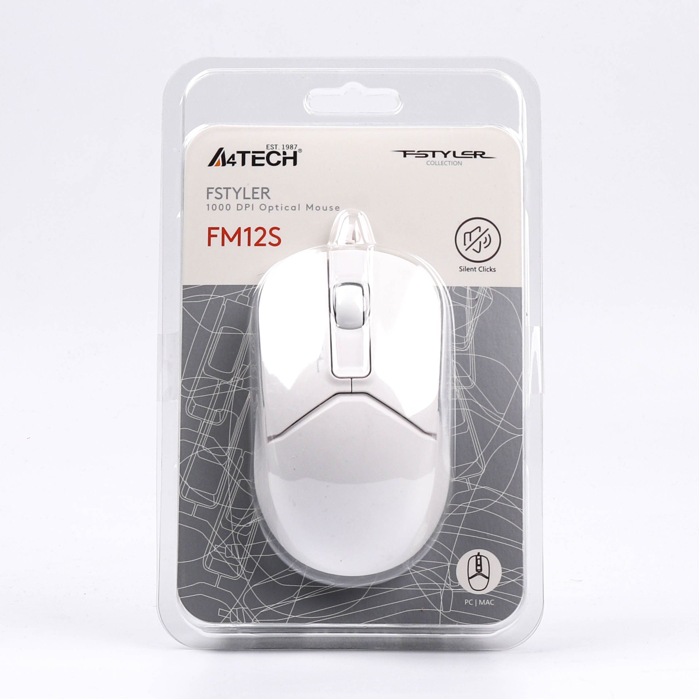 Миша дротова безшумна Fstyler, USB, 1200 dpi A4Tech FM12S білий — фото 9