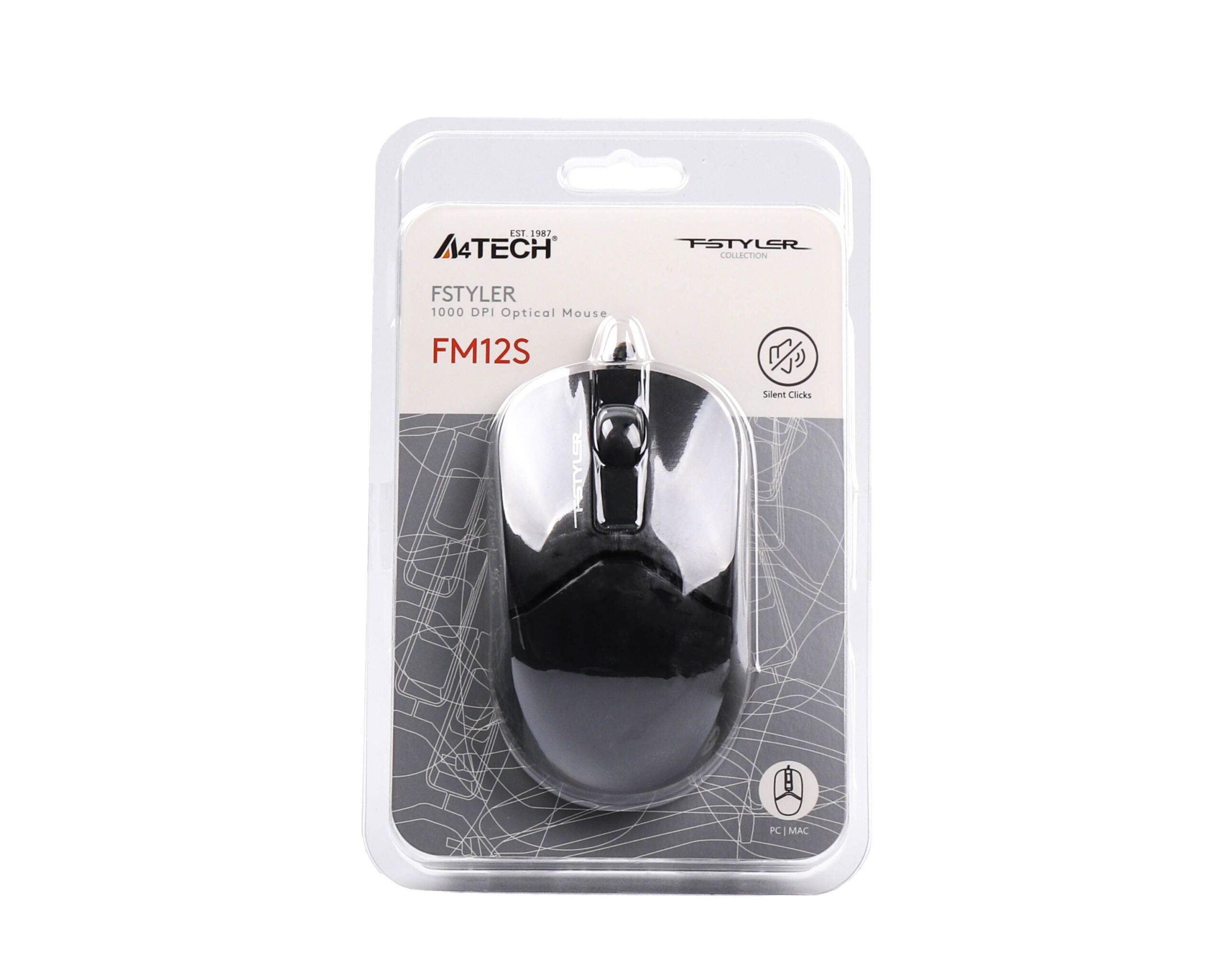 Миша дротова безшумна Fstyler, USB, 1200 dpi A4Tech FM12S чорний — фото 8