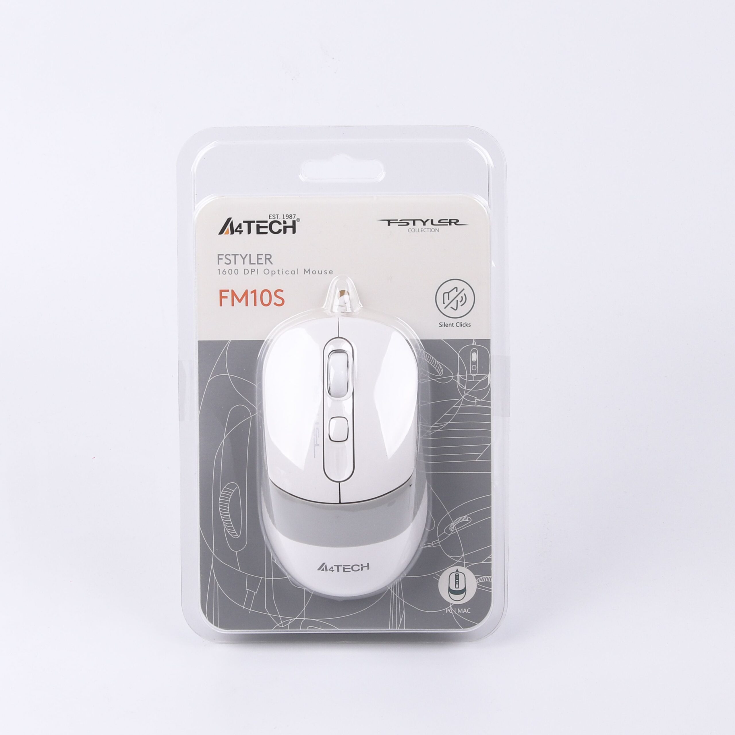 Миша дротова безшумна Fstyler, USB, 1600 dpi, білий A4Tech FM10S — фото 8
