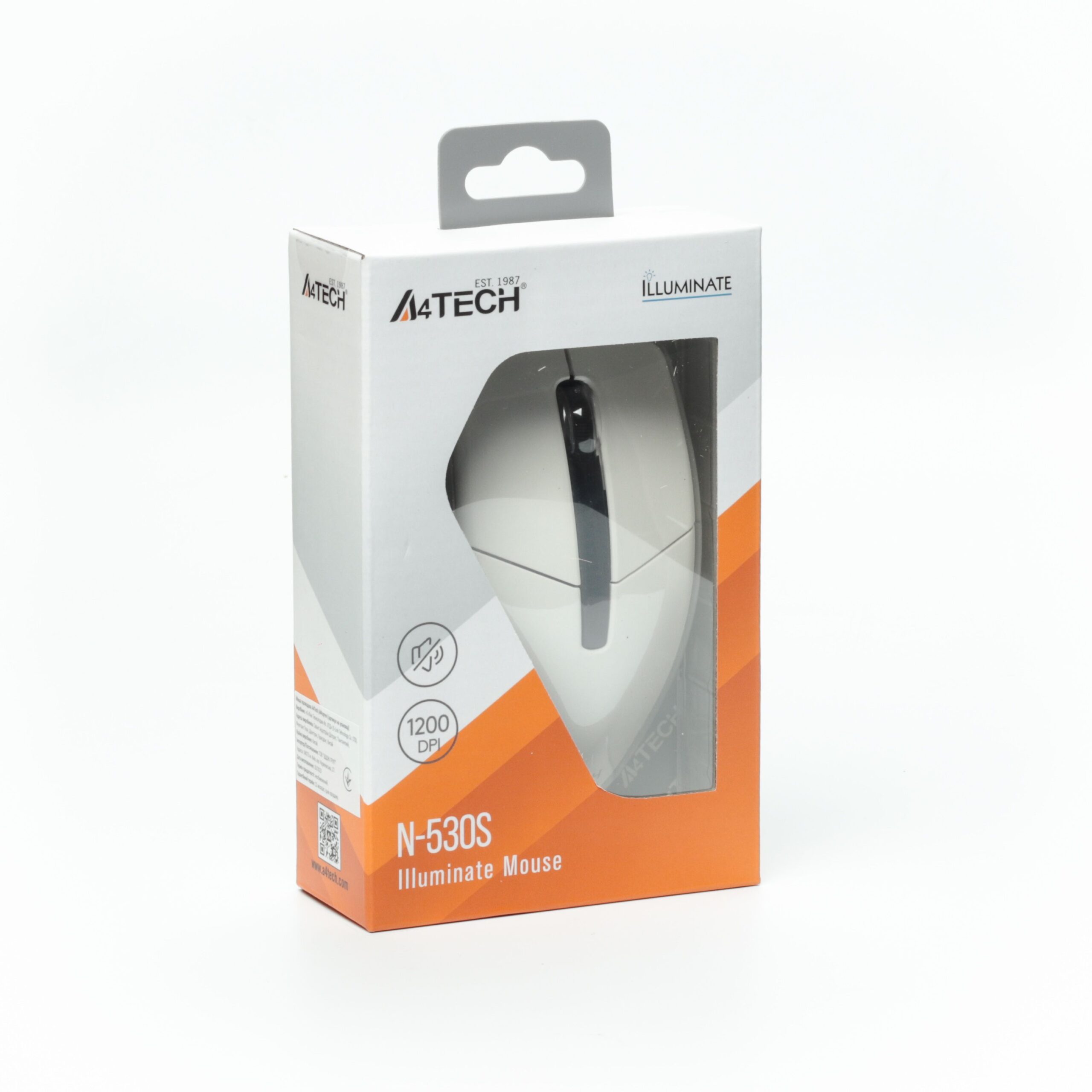Миша дротова безшумна USB, синє підсвічування, 1200 dpi, білий A4Tech — фото 11