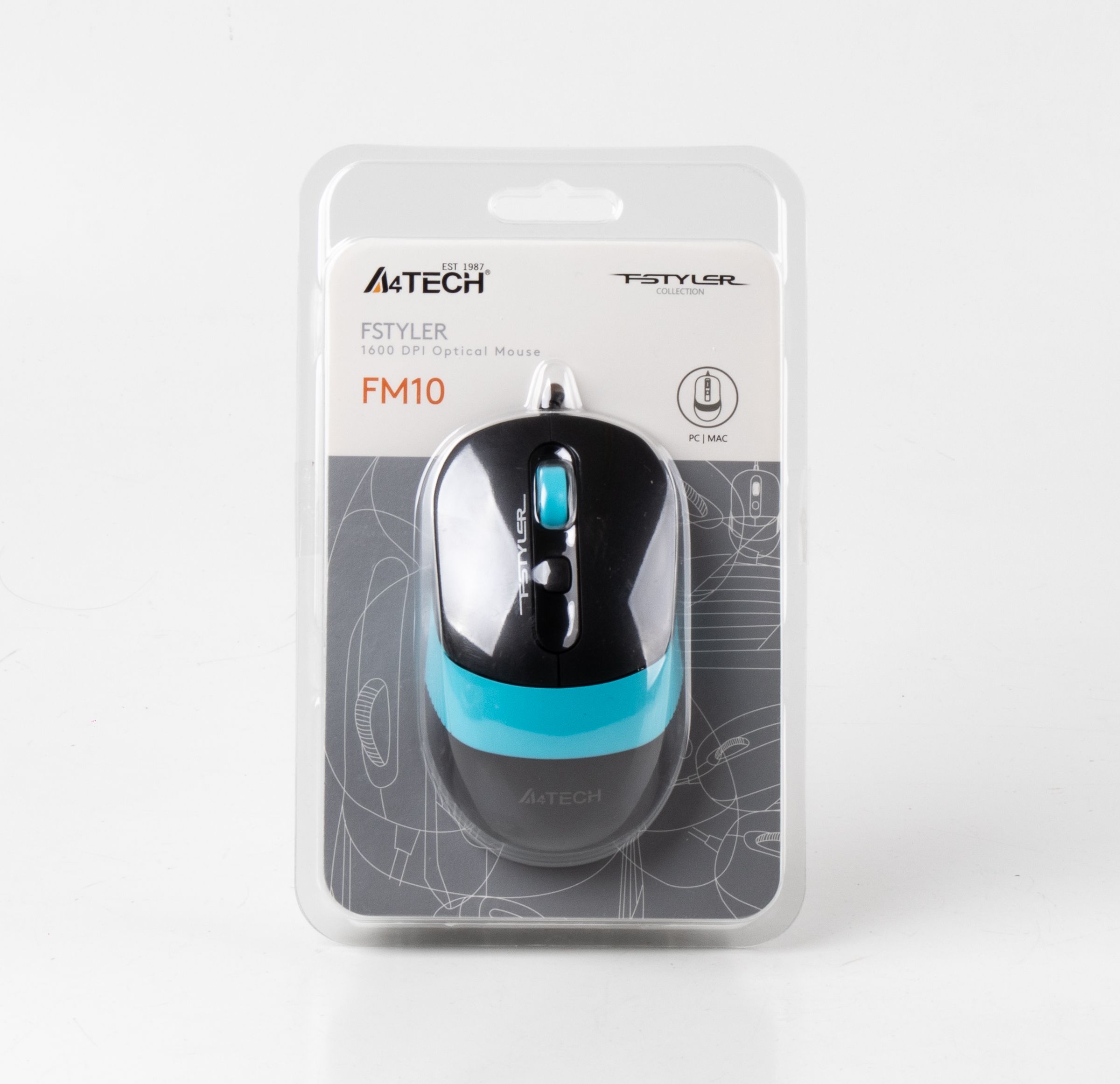 Миша дротова Fstyler, USB, 1600 dpi, чорний + синій A4Tech FM10 — фото 6