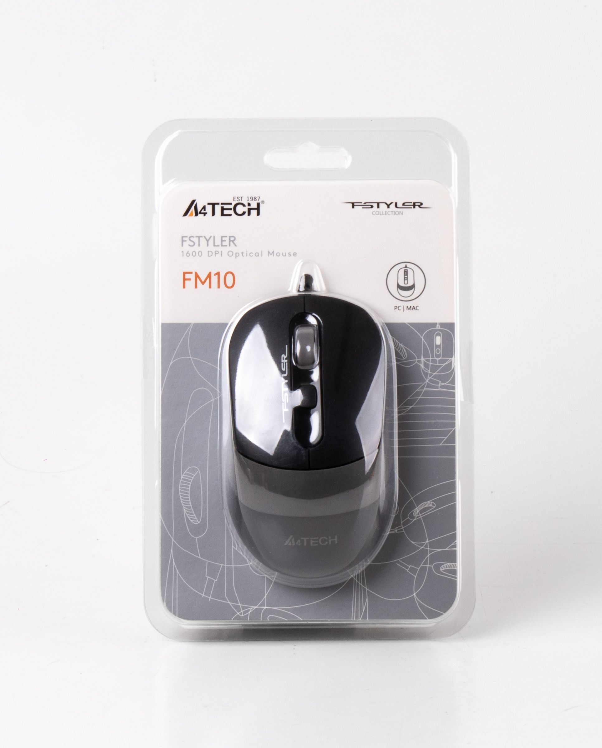 Миша дротова Fstyler, USB, 1600 dpi, чорний + сірий A4Tech FM10 — фото 6
