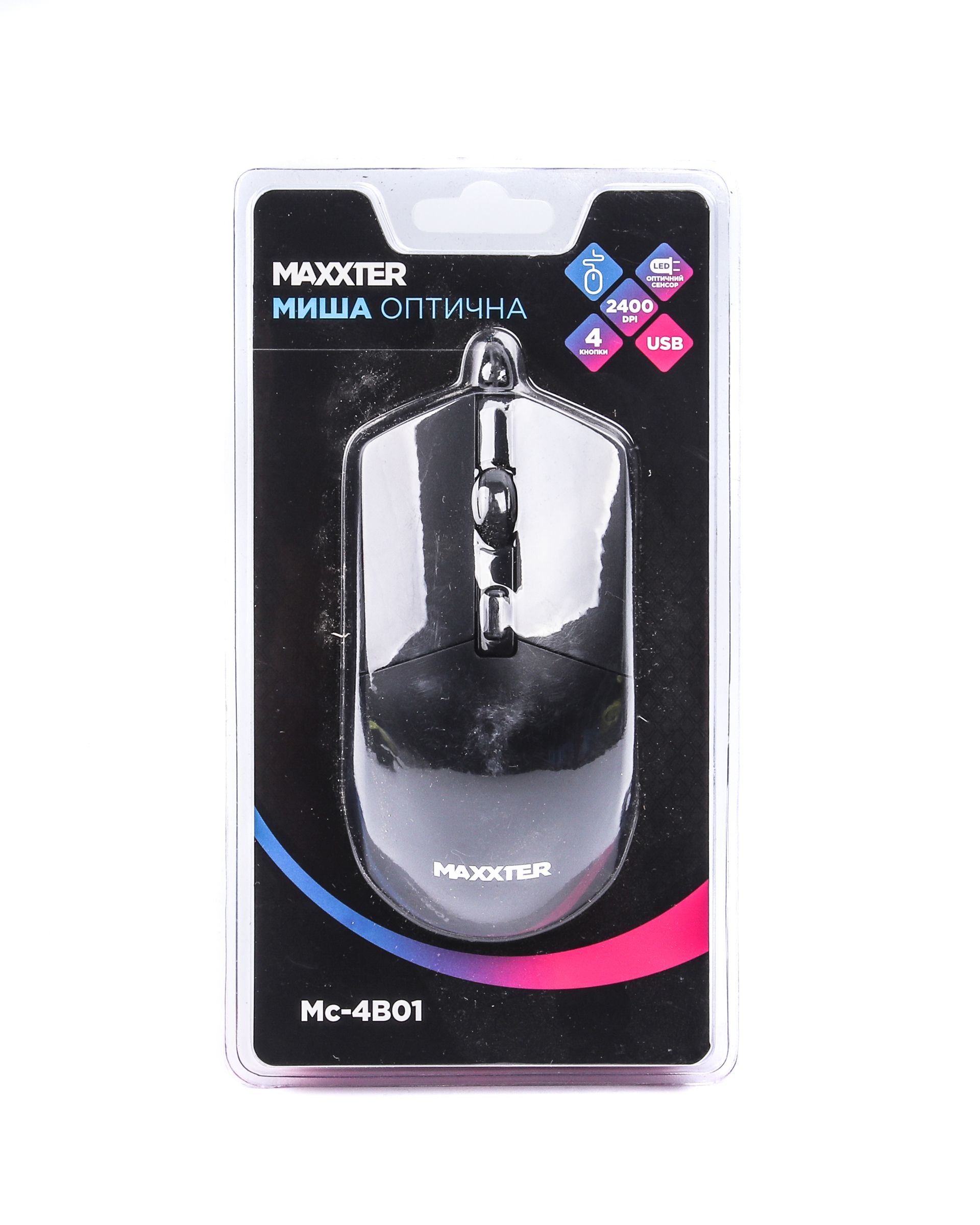 Миша дротова, оптична, 4 кнопки, 2400 DPI, USB, чорний Maxxter Mc-4B01 — фото 4