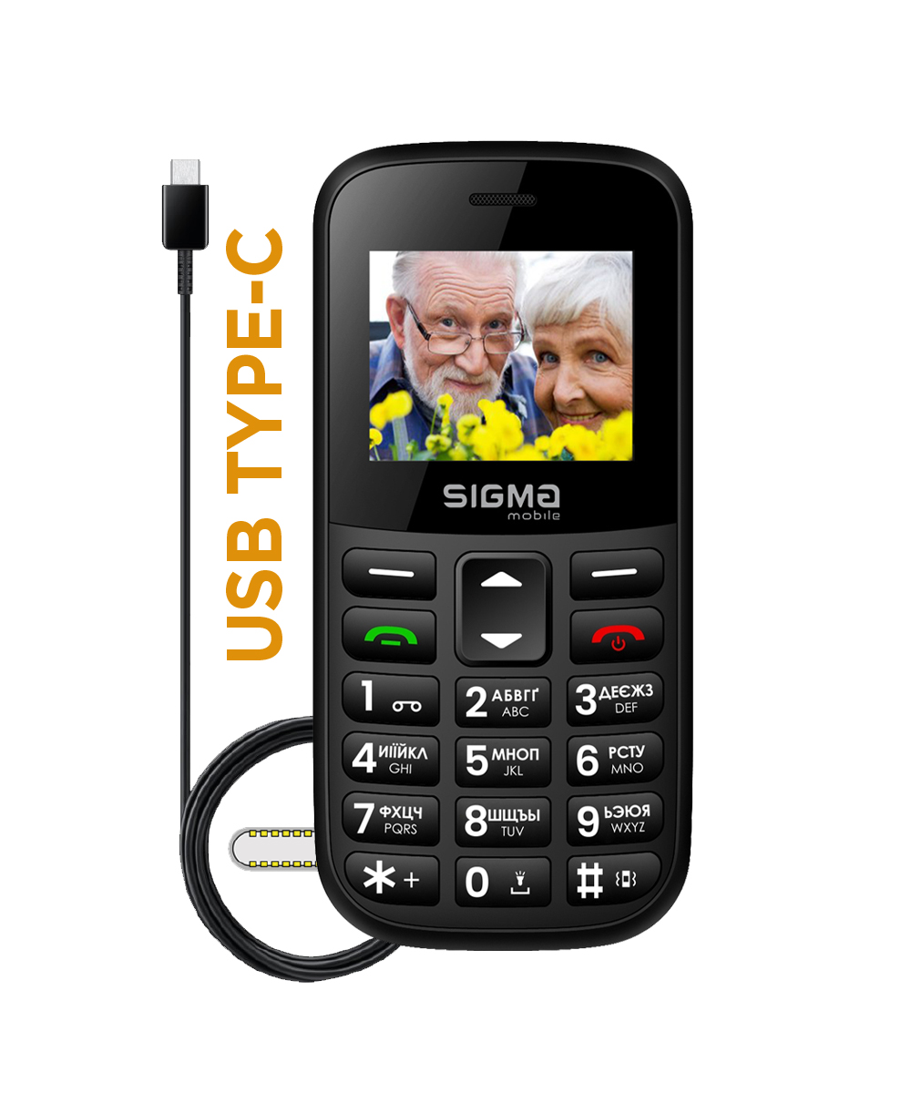 Мобільний телефон Sigma Comfort 50 EASY TYPE-C, 1,77", 1000 мА·год, чорний — фото 2
