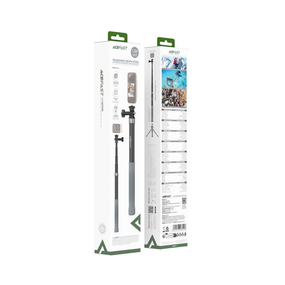 Монопод ACEFAST E38 1.2m carbon fiber telescopic selfie stick Gray-Black — фото 3