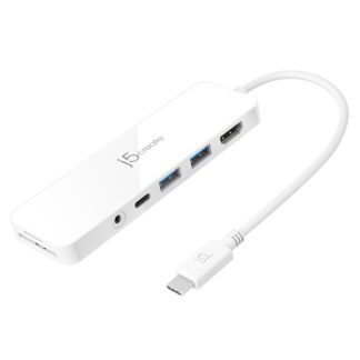 Мультиадаптер USB-C 6-в-1 (хаб/Hdmi/картридер/аудіо), білий J5create