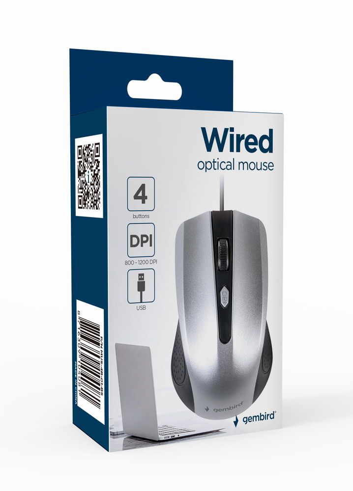 Оптична миша, USB інтерфейс, 1200 dpi, чорно-сірий Gembird — фото 4