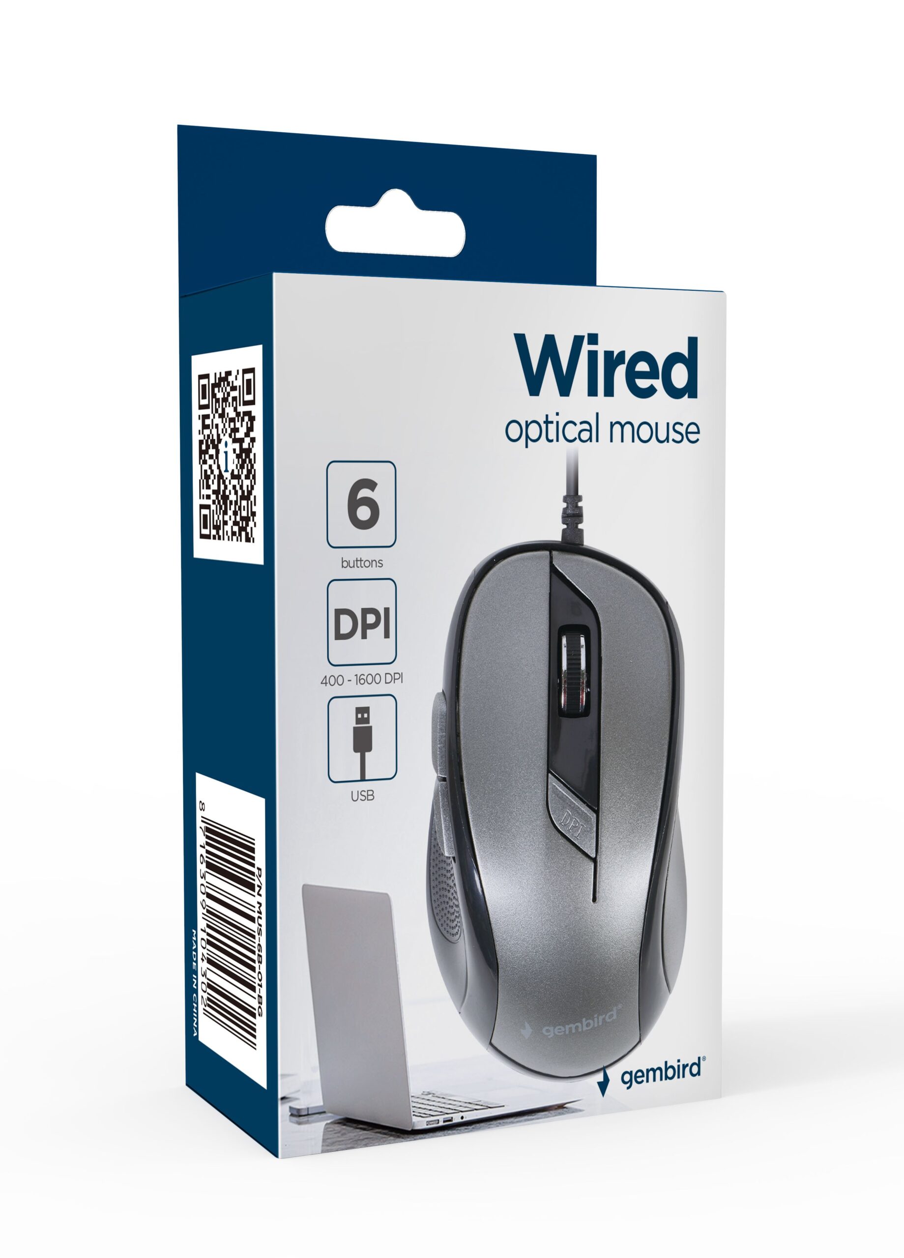 Оптична миша, USB інтерфейс, 1600 dpi, сіро-чорний Gembird — фото 3