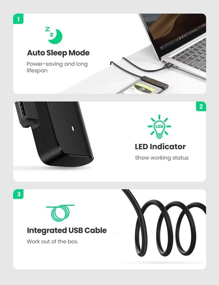 Перехідник для жорсткого диска UGREEN CM321 USB 3.0 to Sata III — фото 8