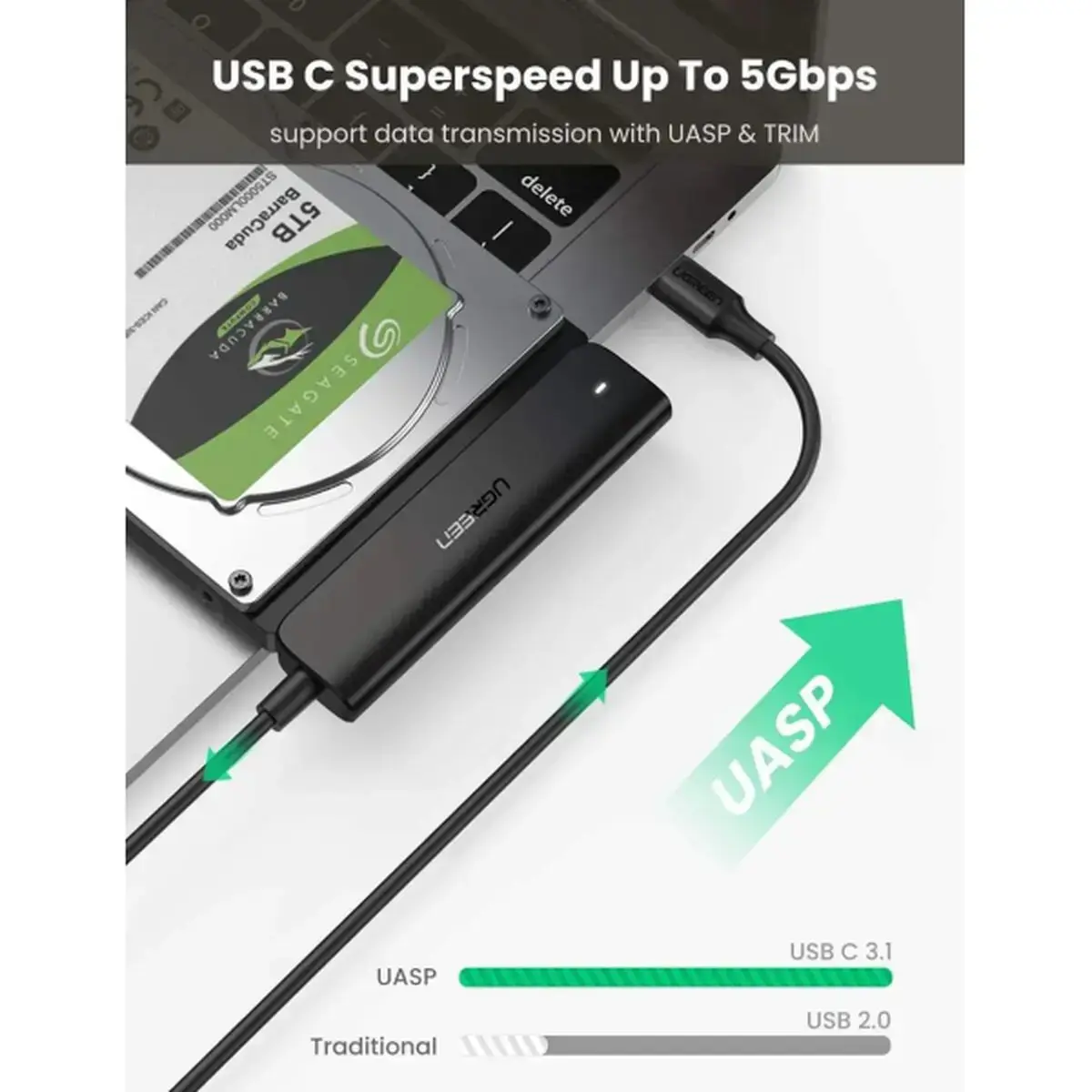 Перехідник Ugreen 5 Гбіт/с CM321 USB-A 3.0 to Sata 70609 — фото 4
