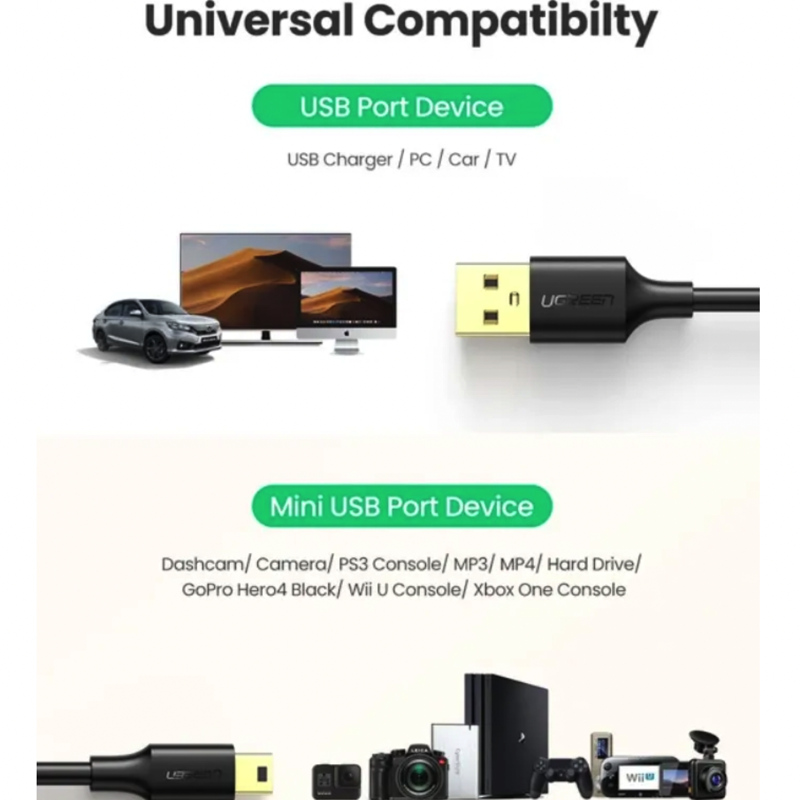 Перехідник UGREEN US132 USB 2.0 A Male to Mini 5 Pin Male Cable — фото 5