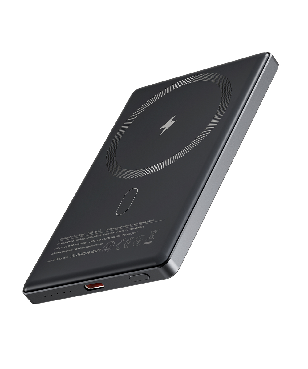 Портативний акумулятор Sigma X-power SI05A7QL-MAG, 5000 мА·год, сірий — фото 5